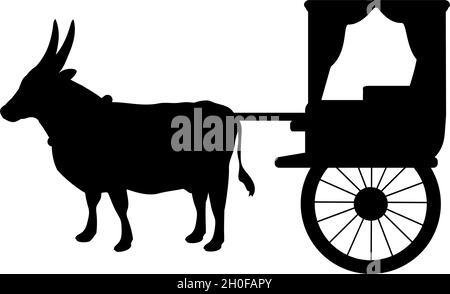 Chariot de traction Silhouette Oxen. Transport traditionnel. Illustration de Vecteur