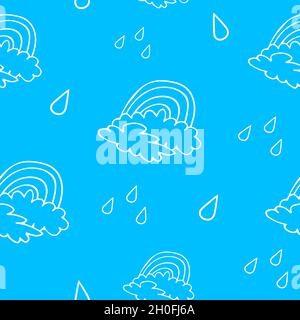 Motif sans couture avec arc-en-ciel, pluie et nuages. Illustration de Vecteur