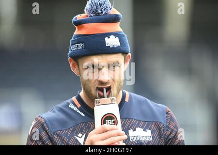 Edinburgh.Scotland UK.12 octobre 21.Edinburgh Rugby Blair Kinghorn entraînement pour le match de rugby de championnat Unis vs Vodacom Bulls.Crédit : eric mccowat/Alay Live News Banque D'Images