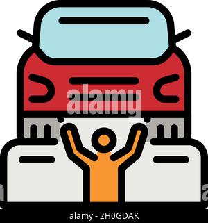 Icône de réparation d'un homme sous la voiture.Contour homme sous voiture réparation vecteur icône couleur plat isolé Illustration de Vecteur