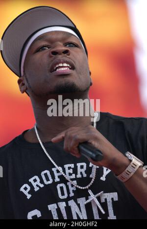 Vérone Italie 09/20/2003, Arena : 50 cent pendant le contrôle sonore avant le concert de l'événement musical 'Festivalbar 2003' Banque D'Images