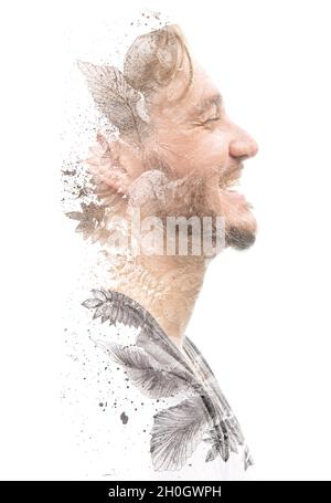 Peinture.Portrait créatif d'un homme élégant qui rit à voix haute Banque D'Images