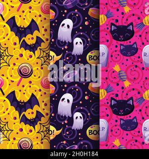 motif halloween sans coutures avec illustration de personnages festifs Illustration de Vecteur