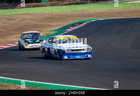 Italie, septembre 11 2021.Vallelunga classique.Années 70 course de voiture historique vintage sur piste asphalte tour, Ford Capri RS 3100 Banque D'Images