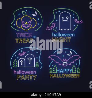 halloween nuit neon enseigne collection dessin vectoriel Illustration de Vecteur