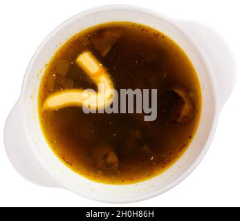 Soupe aux champignons avec mayonnaise avec pain et morceaux de service Banque D'Images