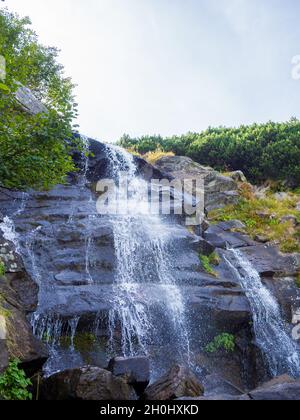 Cascade sous le sommet de Hoverla Banque D'Images