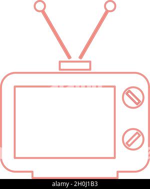 Néon vieux tv rouge couleur vecteur illustration plat lumière image Illustration de Vecteur