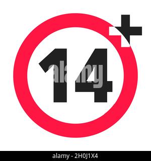 Plus de 14 ans plus l'icône ronde interdite signe illustration vectorielle. Illustration de Vecteur