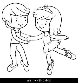Danseuses de ballerine, un garçon et une fille dansant ensemble.Page de couleur noir et blanc Banque D'Images