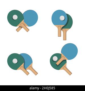 ping-pong, logo de tennis, sport, raquette et balle de tennis de sports divers, jeu de raquette de ping-pong, court de tennis, équipement de table de ping-pong, plat d Illustration de Vecteur