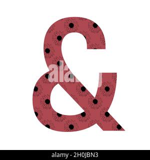 Et signe de l'alphabet fait avec un motif de tournesols avec un fond rose foncé, isolé sur un fond blanc Banque D'Images