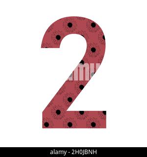 numéro 2 de l'alphabet avec un motif de tournesols avec un fond rose foncé, isolé sur un fond blanc Banque D'Images