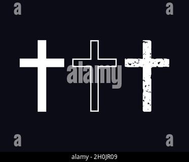 Ensemble d'icônes de croix de grunge noires dessinées à la main, collection de signes simples de croix chrétienne Illustration de Vecteur