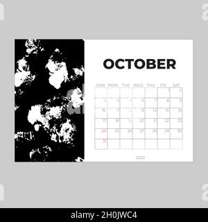 Modèle de conception pour le calendrier 2022, octobre. Illustration de Vecteur