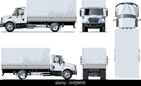 Modèle de camion à plateau d'auvent vectoriel isolé sur blanc pour la marque de voiture et la publicité.EPS-10 disponible, séparé par des groupes et des couches avec une sous-couche Illustration de Vecteur