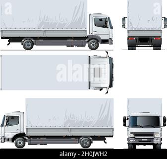 Modèle de camion à plateau d'auvent vectoriel isolé sur blanc pour la marque de voiture et la publicité.EPS-10 disponible, séparé par des groupes et des couches avec une sous-couche Illustration de Vecteur