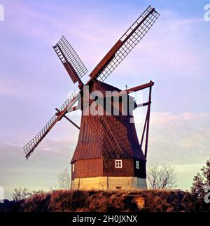 Moulin avec lambris après le coucher du soleil, Allemagne, Basse-Saxe, Oldenburger Land, Hengstlage Banque D'Images