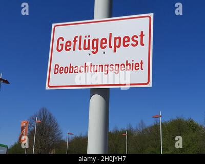 Signe Gefluegelpest Beobachtungsgebiet, grippe aviaire, zone d'observation, Allemagne Banque D'Images