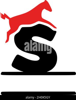 Lettre s et cheval monogramme personnalisé, clip art initial isolé sur fond blanc Illustration de Vecteur