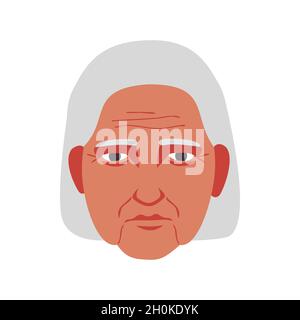 elrderly grand-mère gris tête vieille dame visage avatar icône simple plat style illustration vectorielle Illustration de Vecteur
