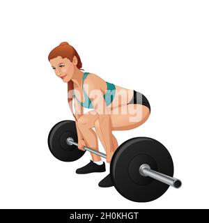 Femme entraînement barbell deadlift.Illustration vectorielle Illustration de Vecteur