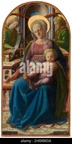 Madonna et l'enfant, enthroné avec deux anges, peinture de FRA Filippo Lippi, vers 1440 Banque D'Images