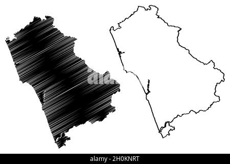 District de Kozhikode (État du Kerala, République de l'Inde) carte illustration vectorielle, scribble esquisse carte Calicut Illustration de Vecteur