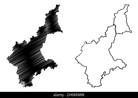 District de Kota (État du Rajasthan, République de l'Inde) carte illustration vectorielle, scribble esquisse carte de Kota Illustration de Vecteur