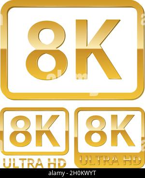 8K vidéo ultra haute définition jeu d'icônes uhd metall Illustration de Vecteur
