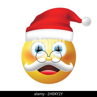 Vecteur d'émoticône de haute qualité sur fond blanc.Émotiji du Père Noël.Visage jaune souriant emoji.Émoticône de tendance.Émoticône de Noël. Illustration de Vecteur