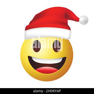 Vecteur d'émoticône de haute qualité sur fond blanc.Émotiji du Père Noël.Visage jaune souriant emoji.Émoticône de tendance.Émoticône de Noël. Illustration de Vecteur