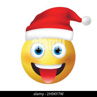 Vecteur d'émoticône de haute qualité sur fond blanc.Émotiji du Père Noël.Face jaune teasing langue emoji.Émoticône de tendance.Émoticône de Noël. Illustration de Vecteur