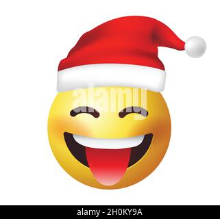 Vecteur d'émoticône de haute qualité sur fond blanc.Émotiji du Père Noël.Face jaune teasing langue emoji.Émoticône de tendance.Émoticône de Noël. Illustration de Vecteur