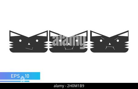 Simple couleur unie chat ou visage de tigre avec des émotions, sourire, vampire, en colère.Symbole de 2022 ans.Icône.Isolé sur un fond blanc.Vecteur plat Illustration de Vecteur