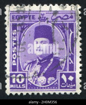 Égypte - circa 1944 : timbres par l'Égypte, montre le roi Farouk, vers 1944. Banque D'Images