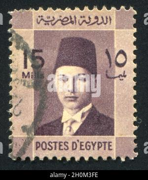 Égypte - circa 1944 : timbres par l'Égypte, montre le roi Farouk, vers 1944. Banque D'Images