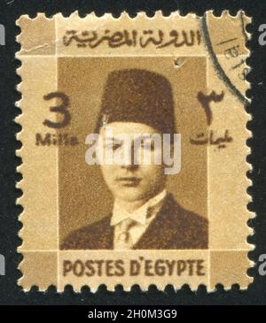 Égypte - circa 1944 : timbres par l'Égypte, montre le roi Farouk, vers 1944. Banque D'Images