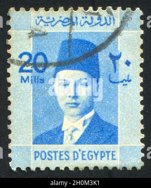 Égypte - circa 1944 : timbres par l'Égypte, montre le roi Farouk, vers 1944. Banque D'Images