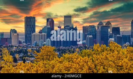 Calgary, Alberta, Canada.3 octobre 2021.Horizon du centre-ville de Calgary. Banque D'Images