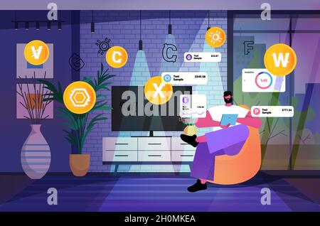 homme utilisant l'application d'extraction de crypto-monnaie sur tablette pc application virtuelle de transfert d'argent transaction bancaire monnaie numérique Illustration de Vecteur