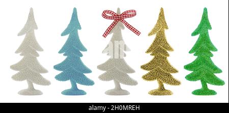 Collection d'arbres de Noël multicolores sur fond blanc.Nouvelle année Banque D'Images