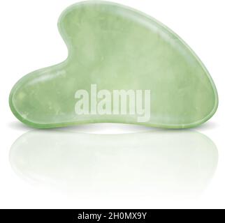 Vector 3d Realistic Gua Sha, Jade Roller, Scraping massage Tool.Grattoir en pierre à quartz vert naturel.Femme traditionnelle chinoise levage facial.Avant Illustration de Vecteur