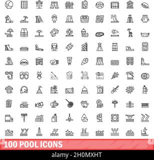 ensemble de 100 icônes de piscine.Illustration de 100 icônes de pool ensemble de vecteurs isolé sur fond blanc Illustration de Vecteur