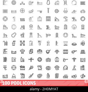ensemble de 100 icônes de piscine.Illustration de 100 icônes de pool ensemble de vecteurs isolé sur fond blanc Illustration de Vecteur