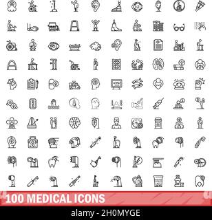 ensemble de 100 icônes médicales. Illustration de 100 icônes médicales ensemble de vecteurs isolé sur fond blanc Illustration de Vecteur