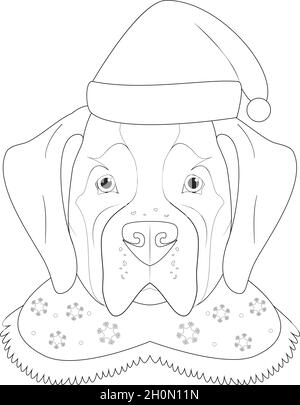 Carte de vœux de Noël à colorier.Chien Saint Bernard avec chapeau de Père Noël Illustration de Vecteur