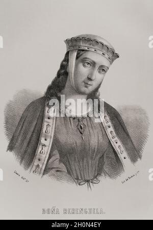 Berengaria (1180-1246).Reine de Castille et Reine consort de Leon.Portrait.Illustration de Llanta.Lithographie.Cronica général de España.Historia Banque D'Images