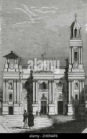 Espagne, Galice.Cathédrale de Lugo.Extérieur.Illustration par Urrabieta.Gravure par Vierge.Cronica général de España.Historia Ilustrada y Descripti Banque D'Images