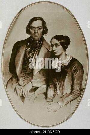 Robert Schumann (1810-1856). Compositeur et pianiste allemand. Clara Schumann (1819-1896). Pianiste allemand, épouse de Robert Shumann. Portrait de Robert et C Banque D'Images